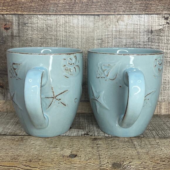 Thomson Pottery Cape Cod Stoneware Mugs Turquoise Blue Beach Coffee Cup Set of 2 - Picture 4 of 6